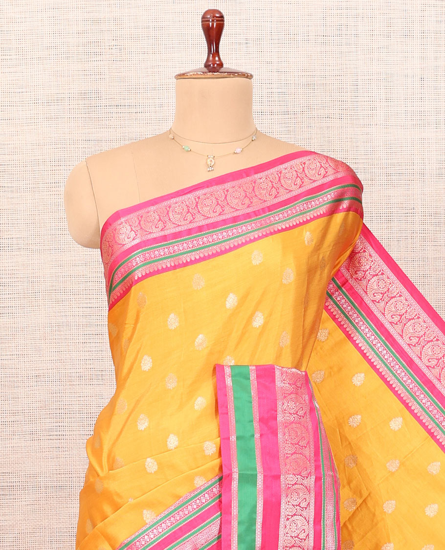 Yellow Zari Butta Semi-Soft Silk Saree