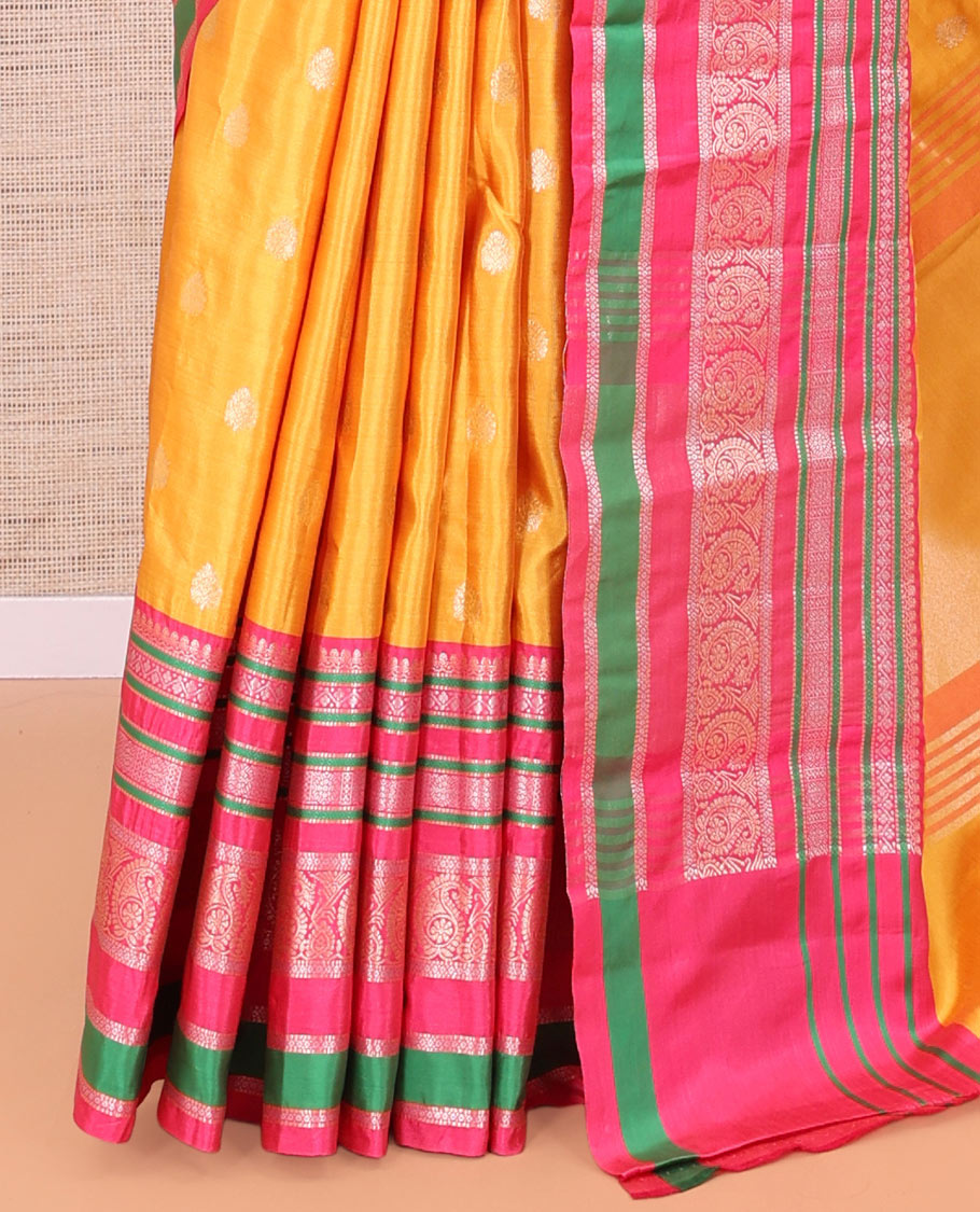 Yellow Zari Butta Semi-Soft Silk Saree