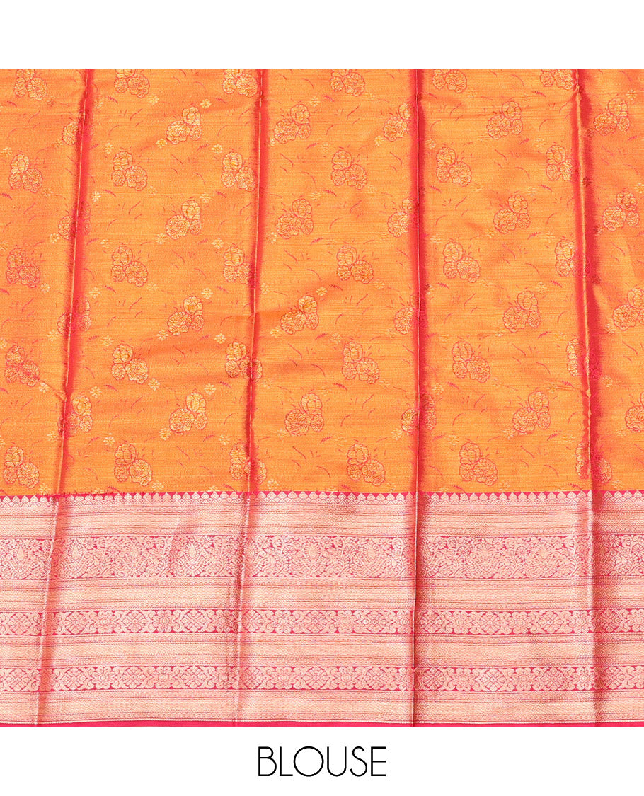 Orange Art Silk Half-Saree, Graced with Floral Jacquard Design, Contrast Traditional Zari Border, and Paired with a Matching Blouse
