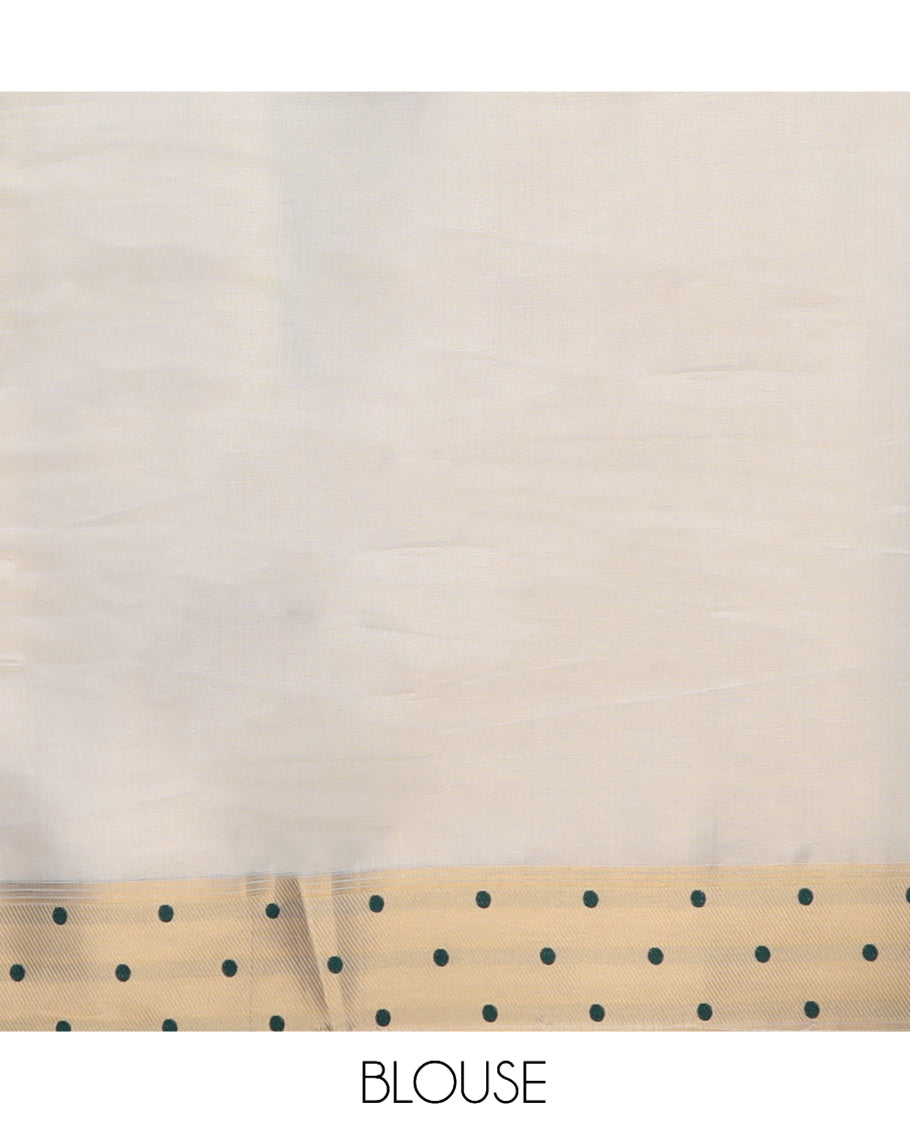 Gold-Green Plain Tissue Saree, Gold Polka-Dotted Border, Matching Blouse