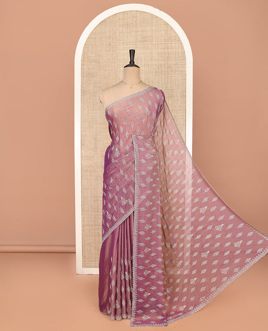 Pink Designer Saree, Beautified with Stone Work, Scallop Stonework Border, a Self-Pallu, and a Matching Blouse
