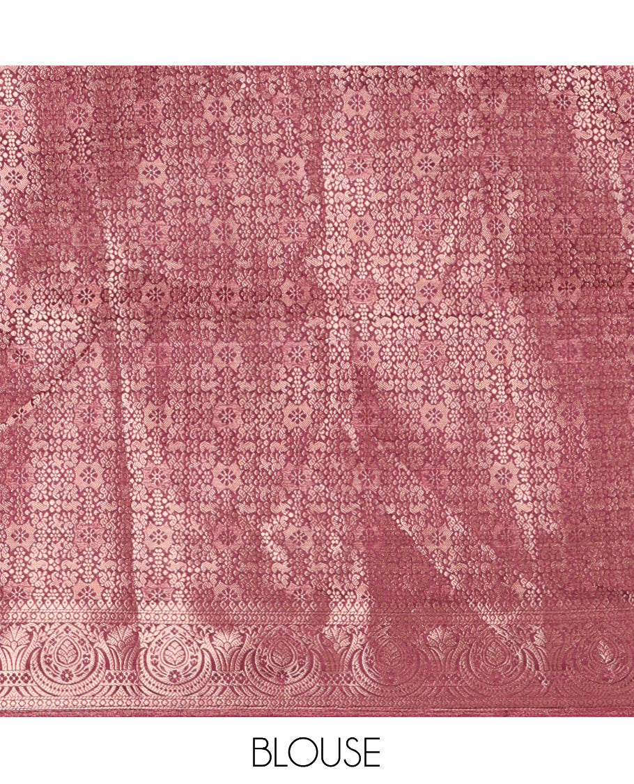 Purple Fancy Tussar Saree, Intricate Border, Grand Pallu, a Printed Blouse, Matching Brocade Blouse