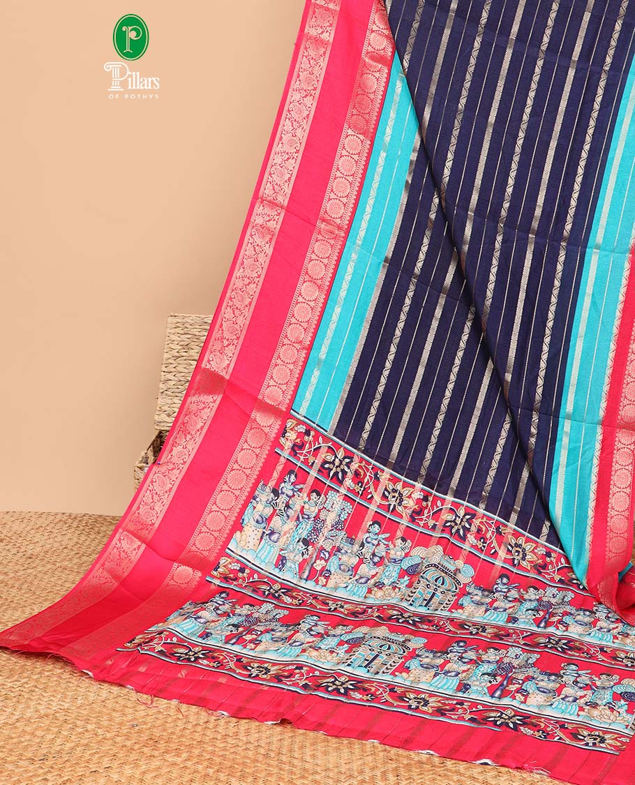 Green weaving lining with stripes dola silk saree , contrast border double pad, bentex border