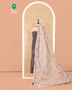 Dark Grey Handloom Cotton Material Chudidar Set, Accentuated with Floral Design Print On Its Top, Complemented by Contrast Bottom, and Paired with a Contrast Floral Printed Dupatta