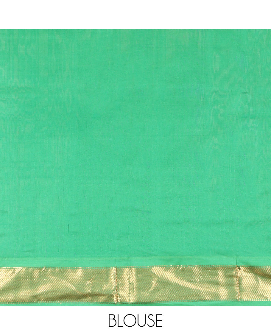 Pink Plain Poly Cotton Saree, Complemented by Contrast Zari Border, Zari Design Pallu, and Paired with a Contrast Blouse