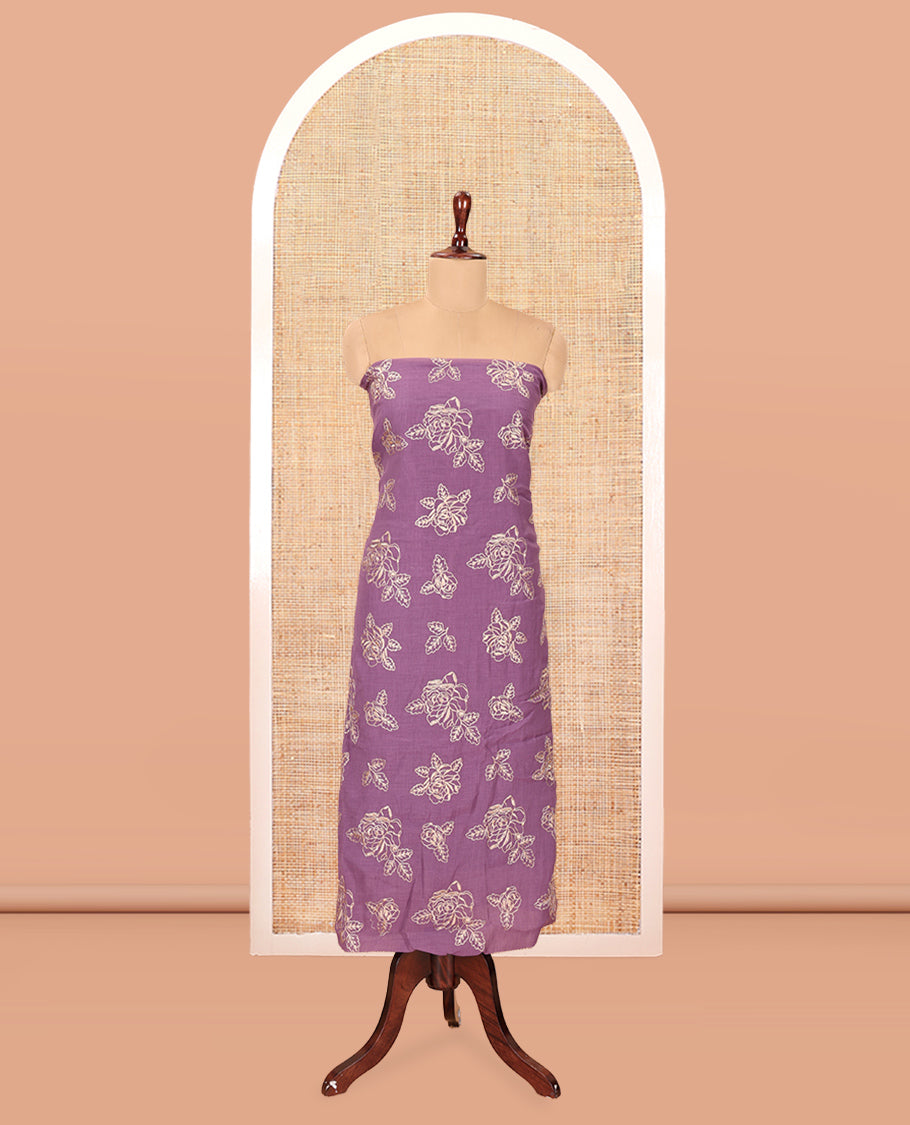 Lavender Mul Crush Chanderi Material Chudiddar, Floral Embroidered Top, Plain Bottom, Embroidered Dupatta