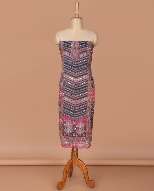 Multi-color georgette digital print, mirror work chudidhar material top with santoon material pant & digital, print mirror work dupatta