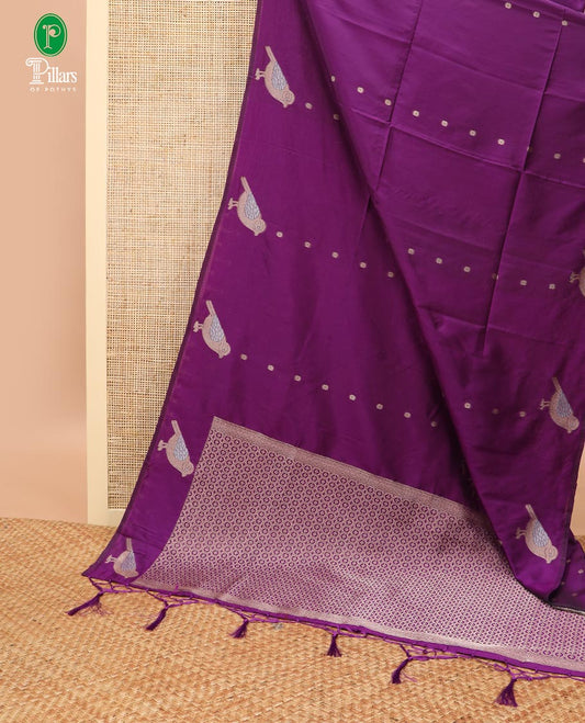 Purple small butta banaras kathan silk saree with copper silk thread border & rich pallu along with butta design blouse