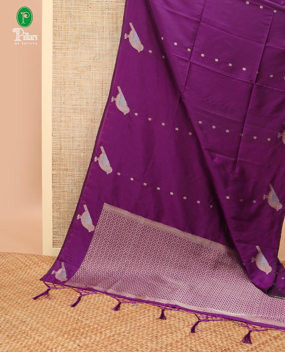 Purple small butta banaras kathan silk saree with copper silk thread border & rich pallu along with butta design blouse