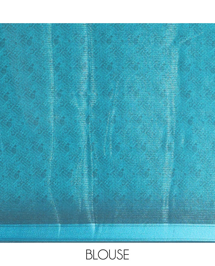 Blue Shimmer Chiffon Saree, Uniquely Printed with Abstract-Style Animal-Skin Texture Print All Over Its Body, Subtle Satin Piping Border, Pallu Mirrors the Same Print, and Paired with a Matching Blouse