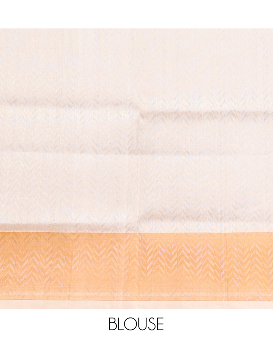 Cream-Base Mayuri Soft Silk Saree, Delicately Woven with Multi-Color Stripes on Its Body, Complemented by a Sparse Pallu of Thazampoo Rekku Designs, and Paired with a Matching Blouse