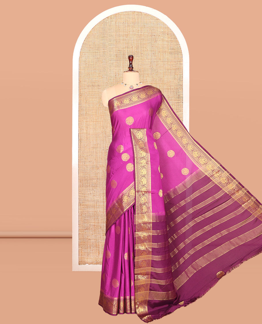 Vadamalli Elephant Buttas Fancy Mysore Silk Saree, Contrast Elephant Border, Contrast Blouse