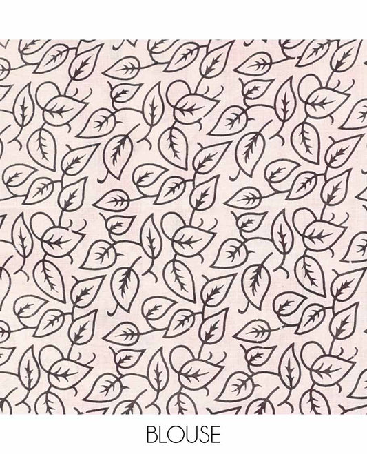 Cream floral vine design machine-printed kalamkari saree with contrast geometric design border & animal design pallu