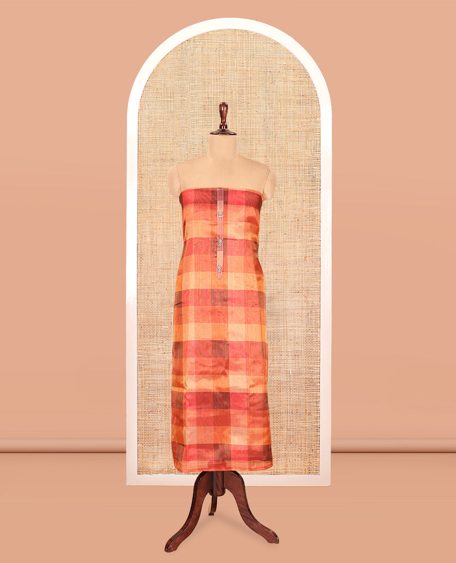 Multi-Color Shimmer Tissue Material Churidar, Graced with Madras Checked Neckwork Top, a Contrast Bottom, and a Sequins Striped Dupatta