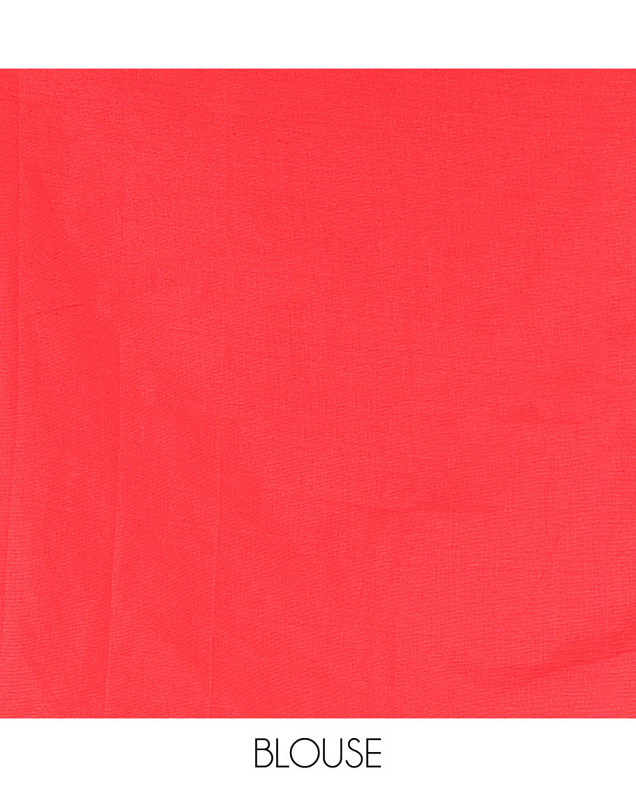 Borderless Red Plain Khadi Mul Cotton Saree, a Contrast Heathered Pallu, and a Matching Blouse