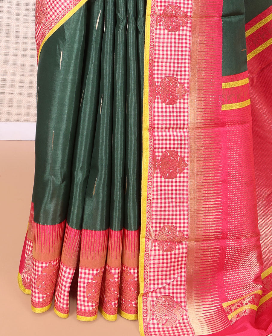 Bottle Green Raindrop Butta Semi-Mysore Silk Saree