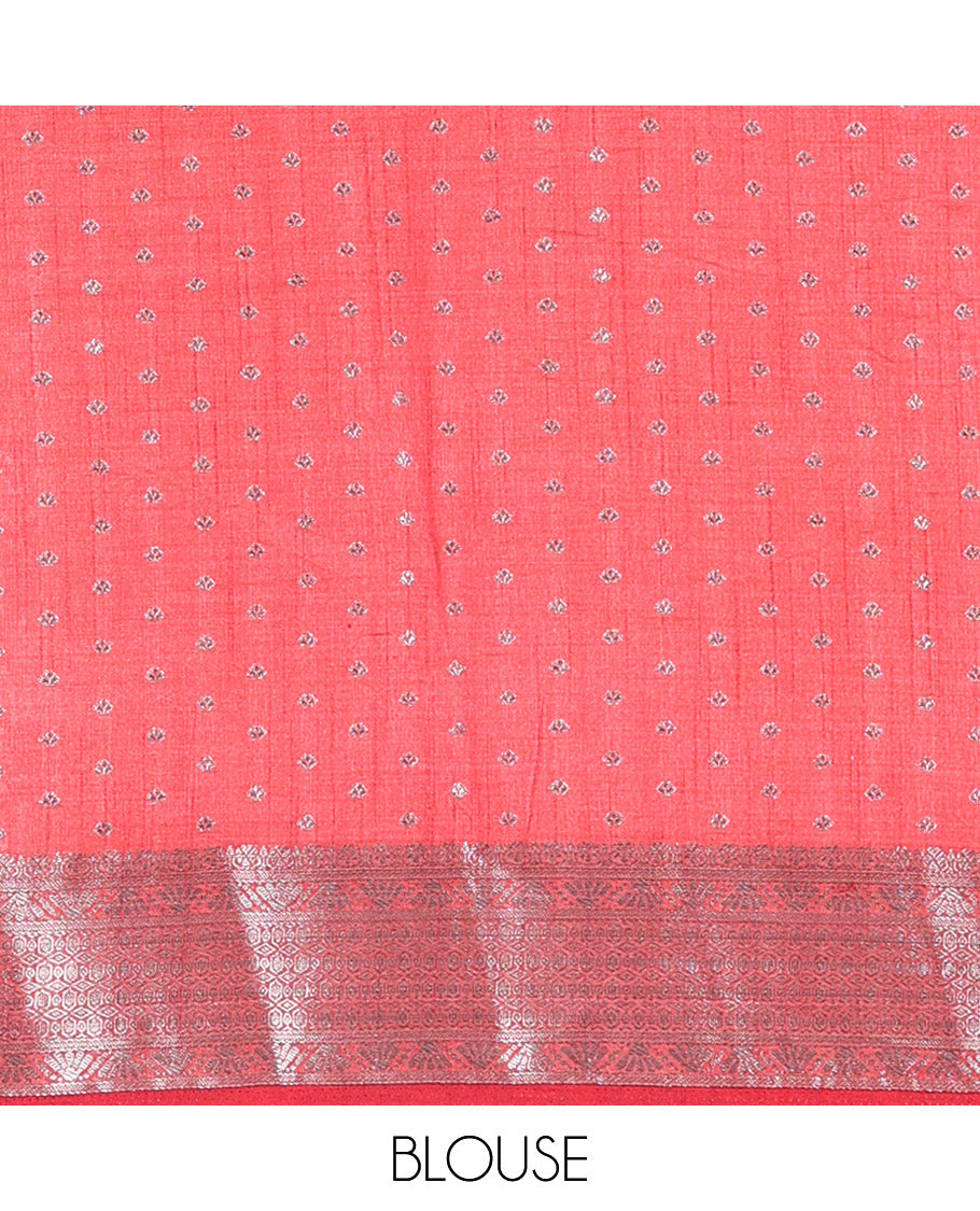 Maroon Semi Tussar Saree Elevated with Zari Buttas All Over the Body, a Hazily Woven Border of Traditional Designs, Pallu Steeped with Zari Buttas and Zari Stripes, and Paired with a Matching Blouse