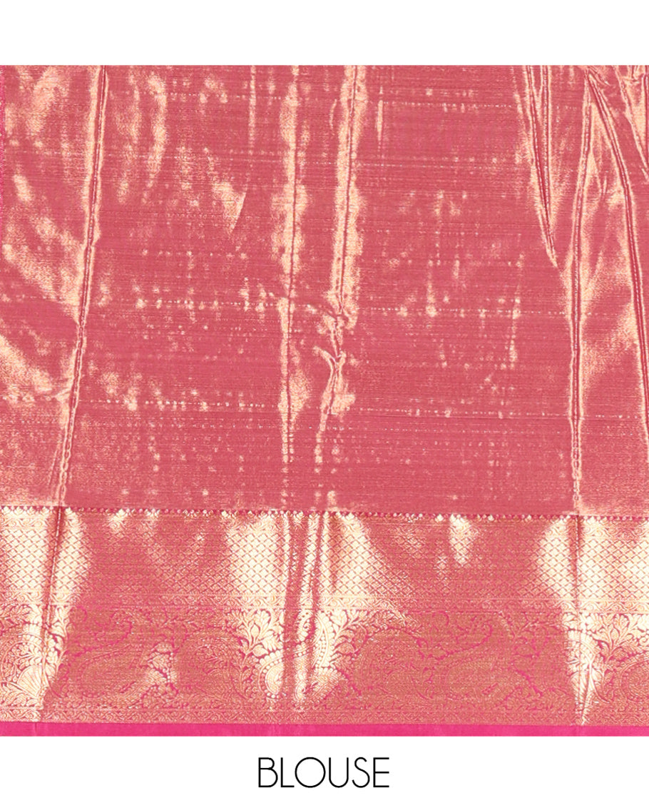 Pink Art Silk Saree, Embellished with Floral-Paisley Jacquard Design, a Traditional Zari Border, Intricate Pallu, and a Matching Blouse