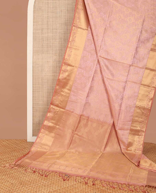 baby pink floral jacquard soft silk saree with contrast zari design border & argyle design pallu