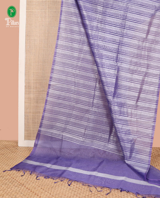 Purple lehariya design crush tissue saree with self border & chit pallu along with striped silver blouse