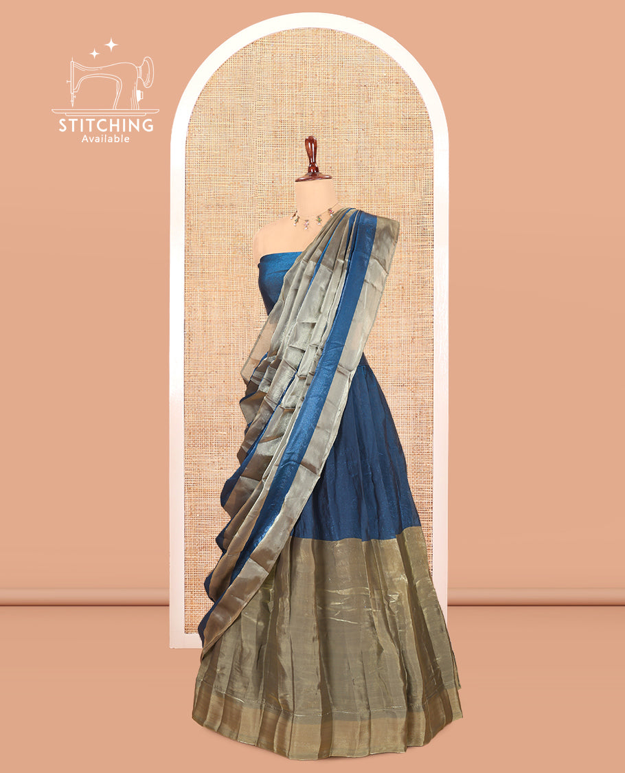 Peacock Blue Velvet Organza Half-Saree