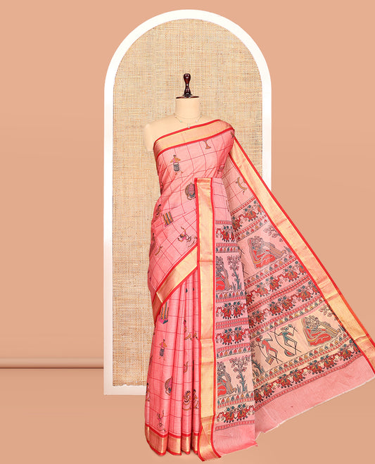 Pink Chirala Cotton Saree