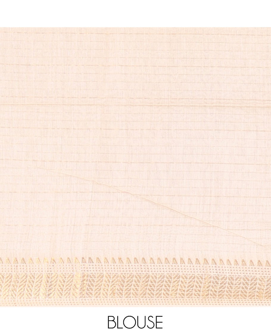 Cream Bhagalpur Cotton Saree, Elevated with Micro-Checks, a Temple Zari Traditional Border, Zari Woven Pallu, and a Matching Blouse