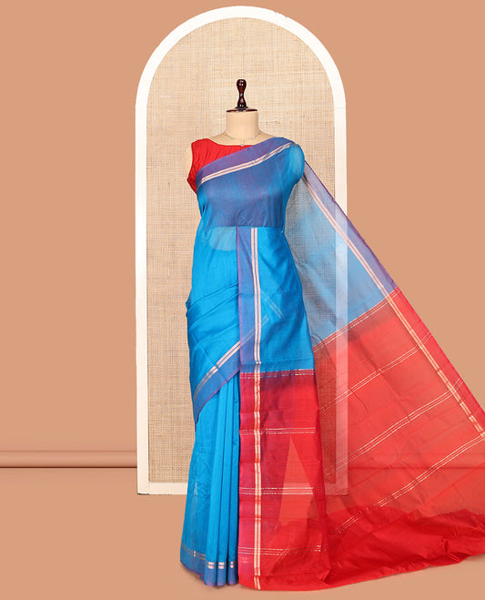 Blue Plain Silk Cotton Saree