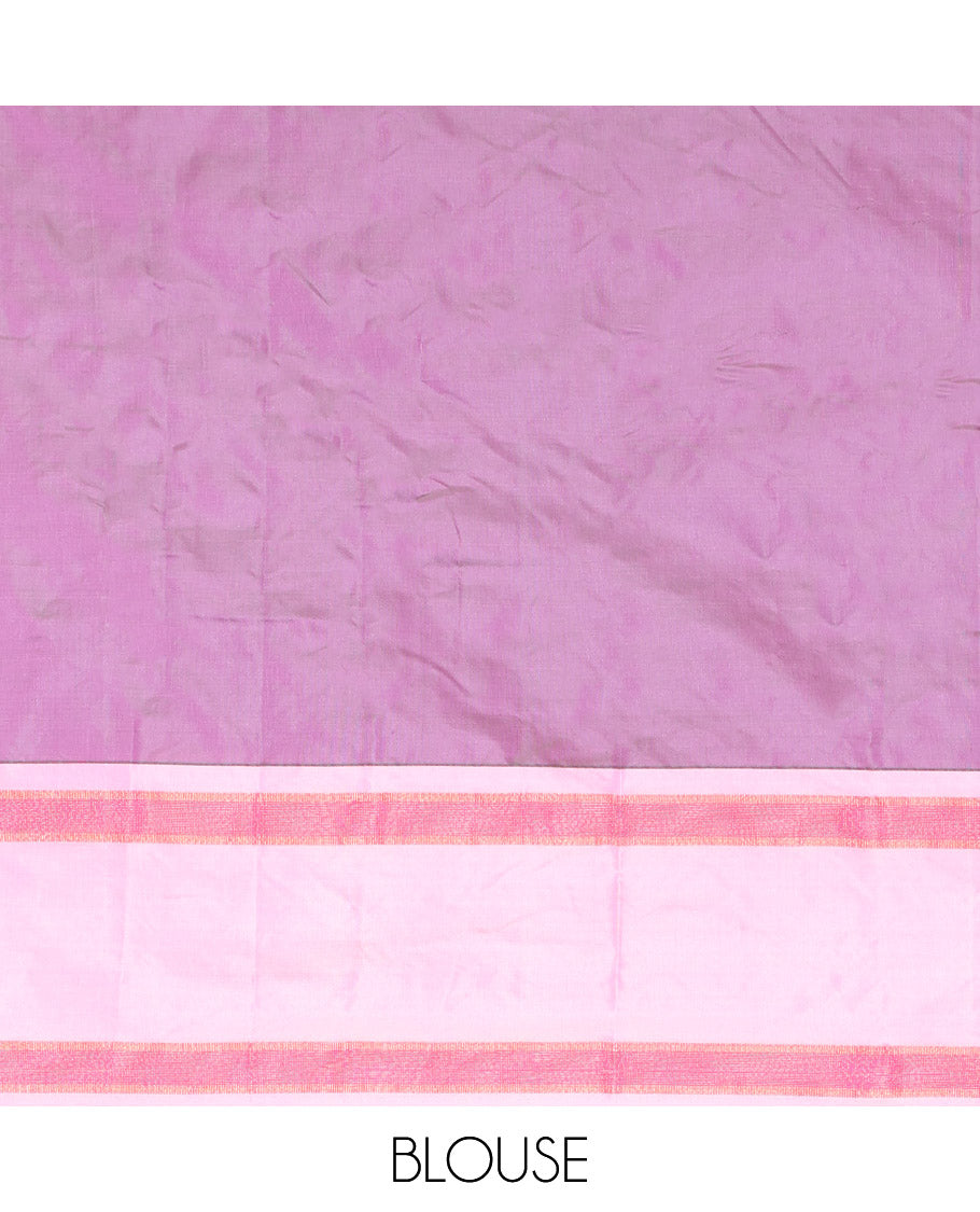 Purple Aarani Gift Saree, Mesmerized with Checks on Its Body, Complemented by a Contrast Border, a Self-Pallu of Stripes, and Paired with a Matching Blouse