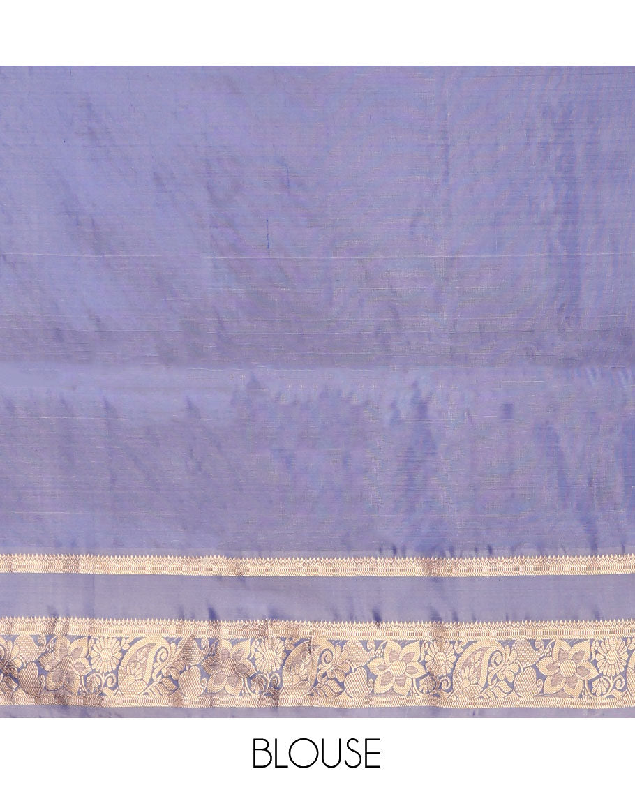 Blue Uppada Silk Saree, Woven with Zari Buttas, Complemented by a Contrast Traditional Zari Border, Grand Pallu, and a Contrast Blouse