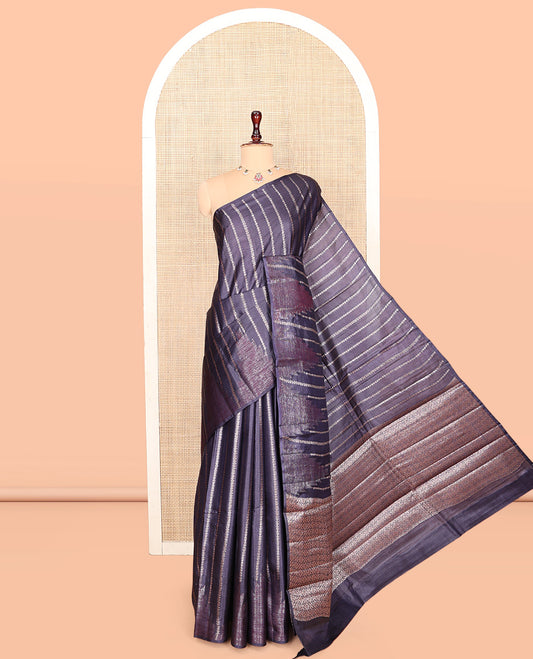 Grey Tussar Silk Saree