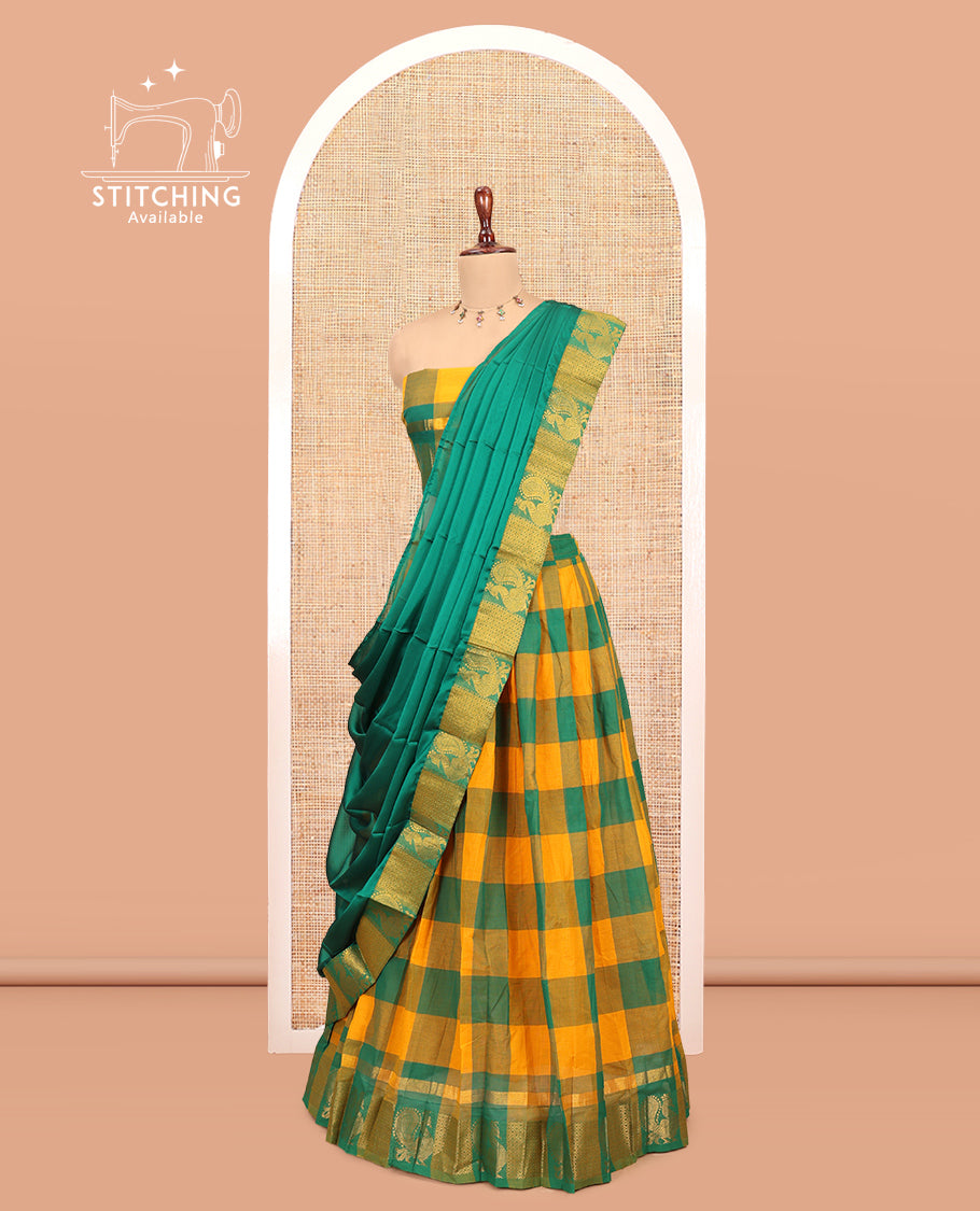 Orange-Green Mercerised Cotton Saree