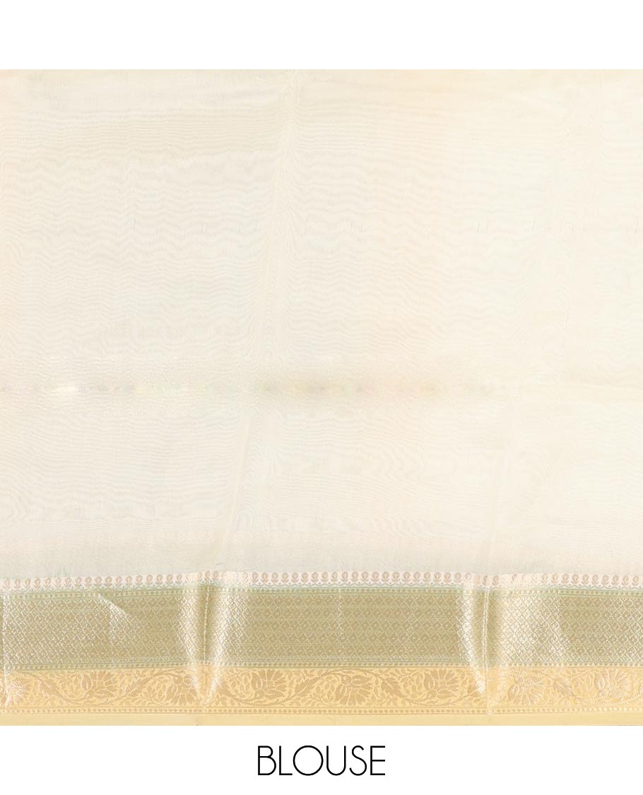 Yellow Dupion Silk Saree, Embellished with Rangkat-Style Mughal Designs, a Contrast Traditional Zari Border, Ogee Pallu, and a Contrast Blouse