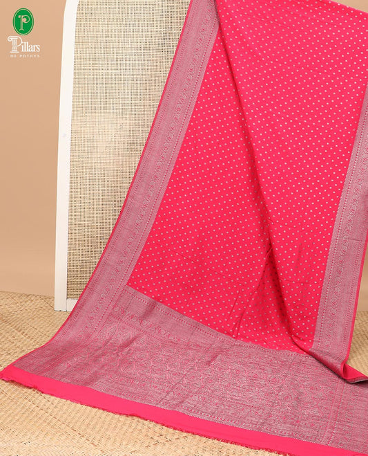 Red zari small butta candy crush georgette saree with zari jacquard border & weaving rich pallu along with plain blouse