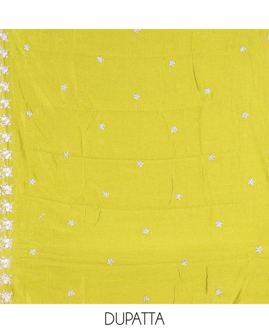 Liril Green Semi-Silk Material Churidar Features a Floral Embroidered Top, a Matching Bottom, Embroidered Dupatta