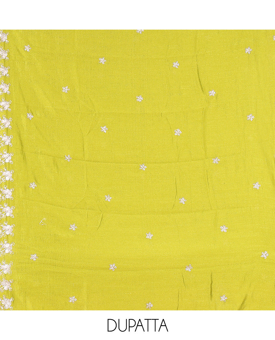 Liril Green Semi-Silk Material Churidar Features a Floral Embroidered Top, a Matching Bottom, Embroidered Dupatta