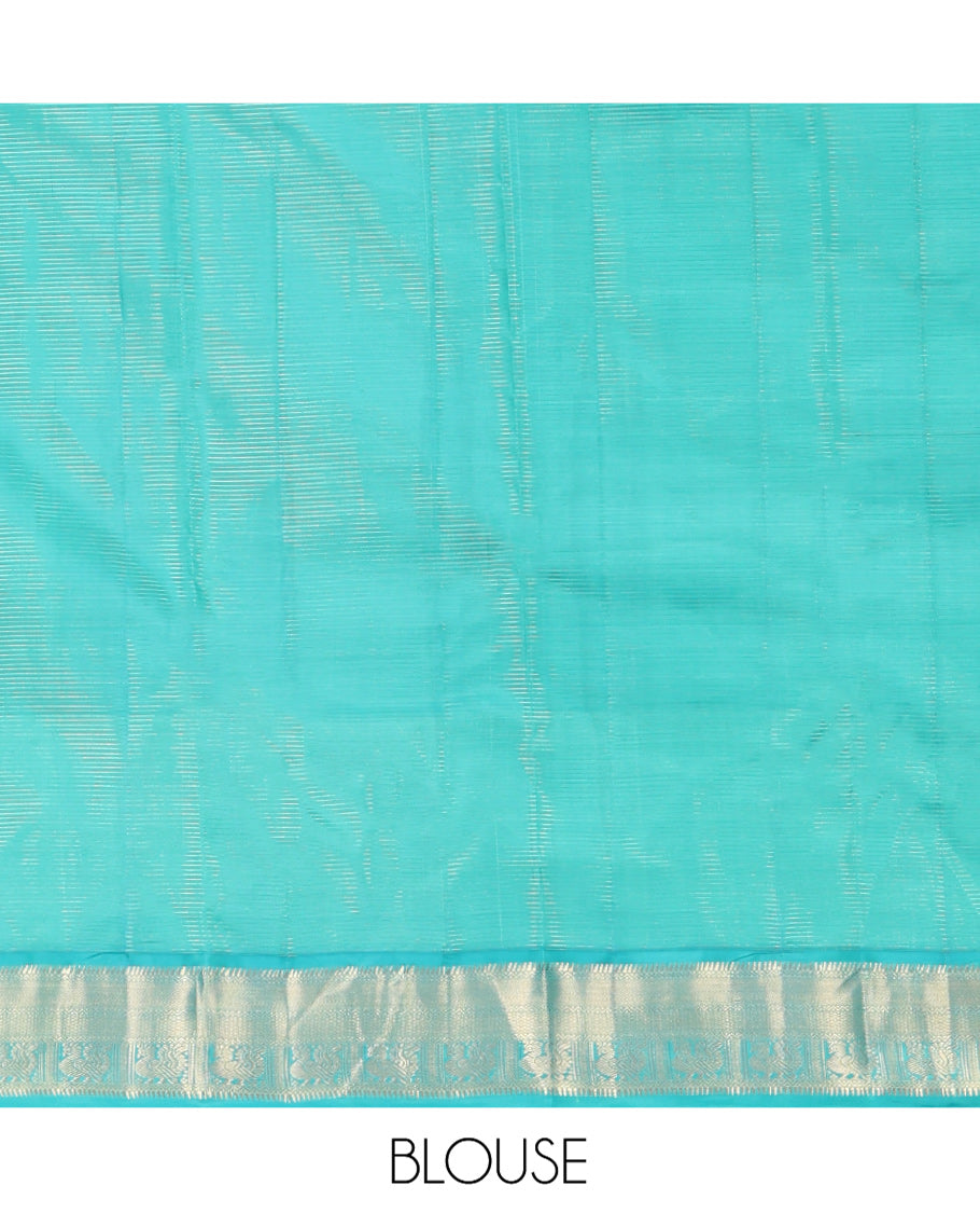Brown Vasundhara Silk Saree, Charmingly Accented with Stripes and Zari Buttas All Over Its Body, Complemented by a Contrast Border of Rekku, Neli, Kuyil Kann, and Mayil Designs, Grand Jaal Pallu, and Paired with a Contrast Blouse