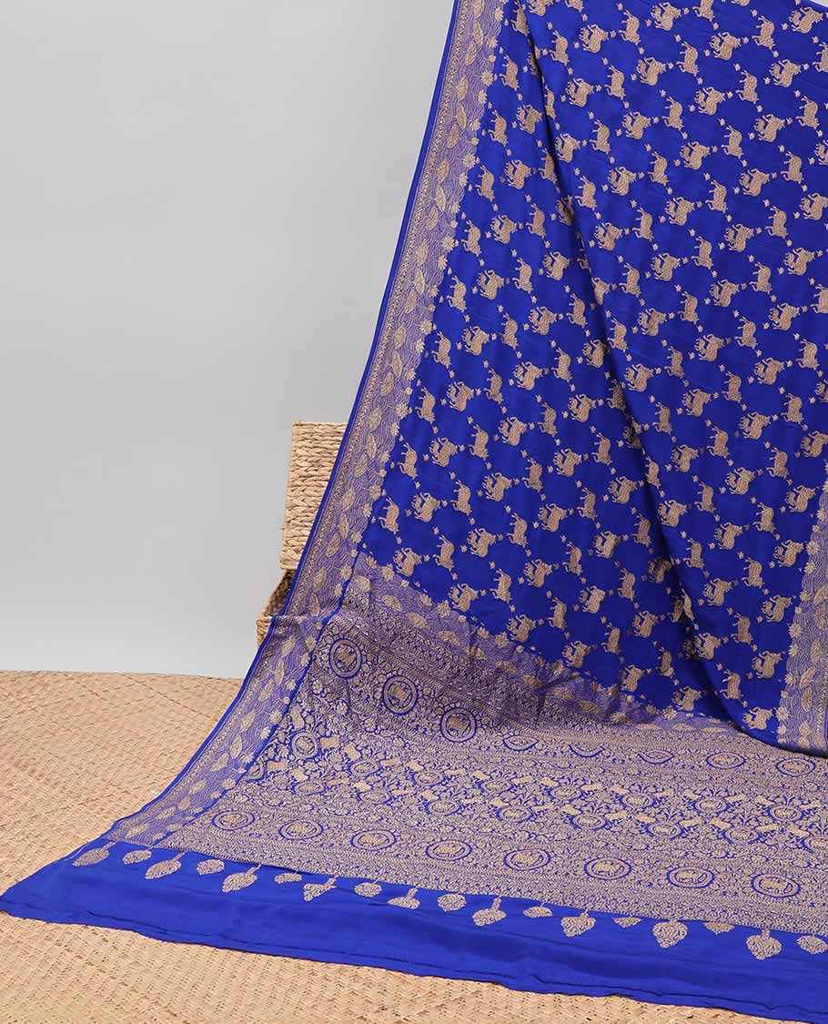 Blue pichwai design banaras silk saree with self intricate zari design & floral zari design pallu