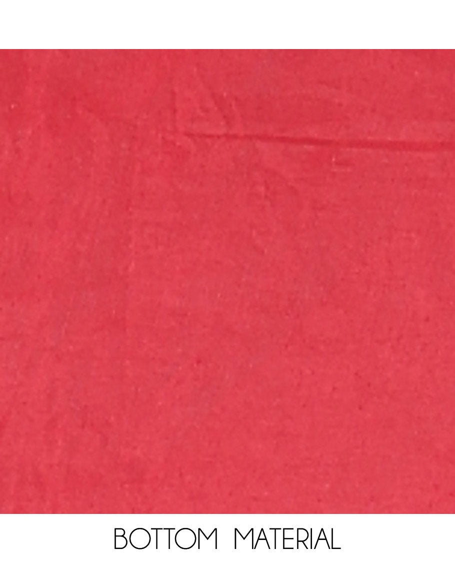 Red Banarasi Chanderi Material Churidar Features Zari Buttas Top, a Plain Bottom, and a Matching Dupatta