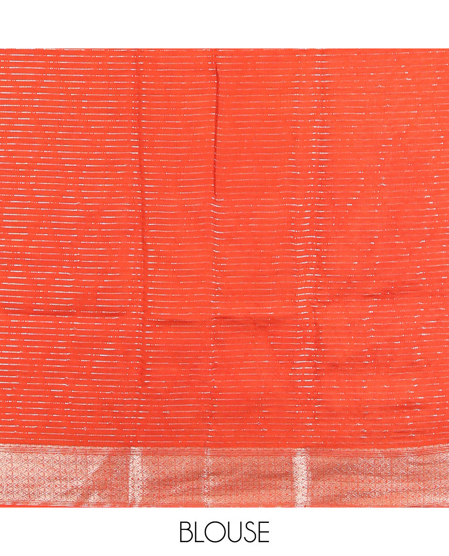 Pink Assam Silk Saree, Embellished with Zari Stripes, Complemented by Contrast Jaal Zari Design Border,  Zari Woven Pallu, and Contrast Blouse