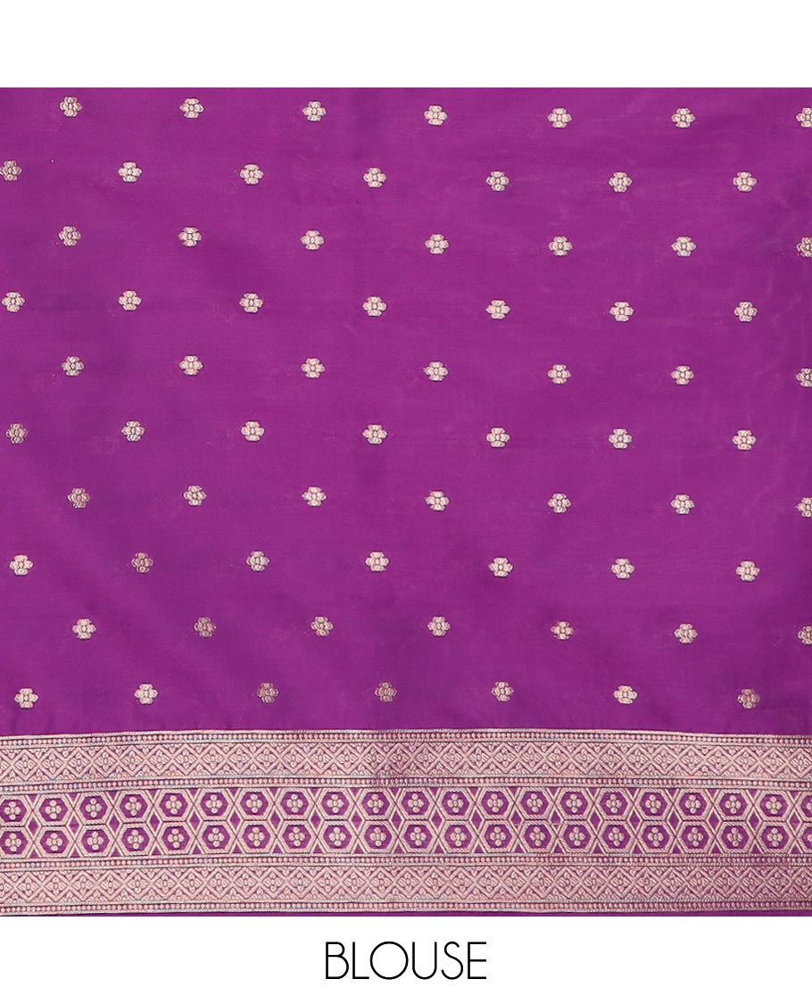 Purple small butta banaras kathan silk saree with copper silk thread border & rich pallu along with butta design blouse