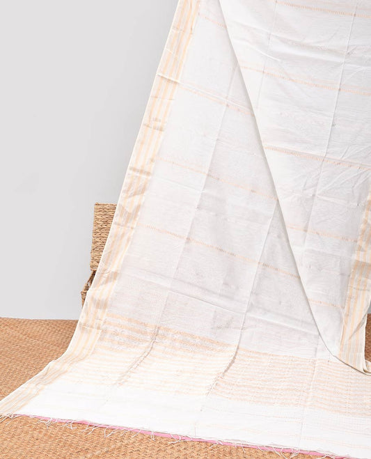 white striped maheshwari cotton saree with contrast striped border & striped pallu