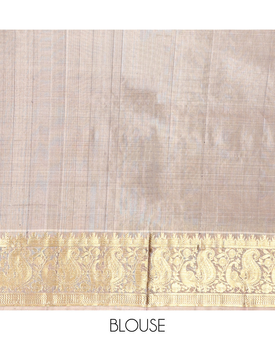 Purple Zari Buttas Venkatagiri Silk Saree, a Contrast Temple Peacock Border, Jaal Pallu, a Contrast Blouse