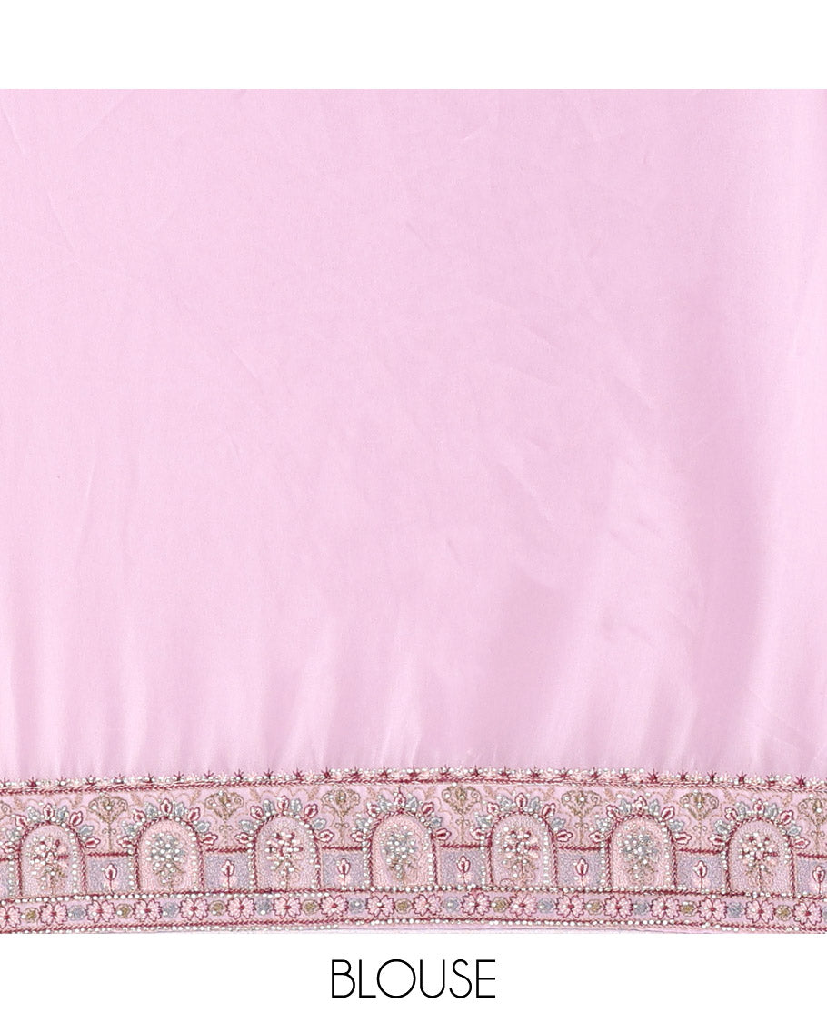 Pale Pink Designer Saree, Meticulously Crafted with Floral-Paisley Embroidery, a Mixed Embroidery Border, and a Matching Blouse