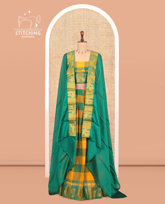 Orange-Green Mercerised Cotton Saree