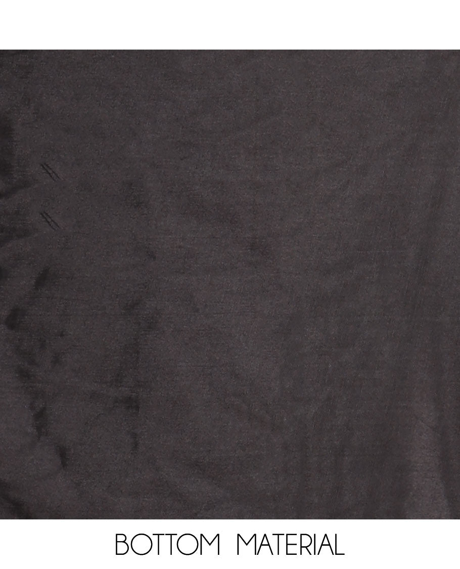 Black material chudidar set, silver stone embroidered with neck bead work georgette top, santoon plain botom, and scallop swarovski stone work dupatta