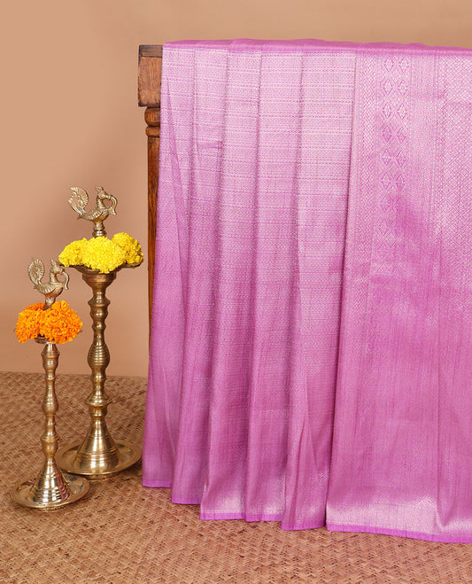 Lavender zari brocade weaving design banaras soft silk saree with jacquard border & rich weaving pallu along with brocade blouse