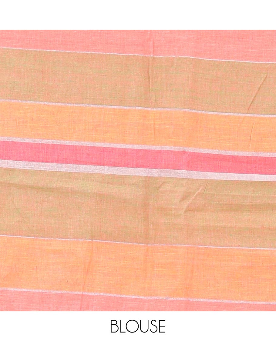 Bordeless multi-color striped linencotton saree with striped pallu