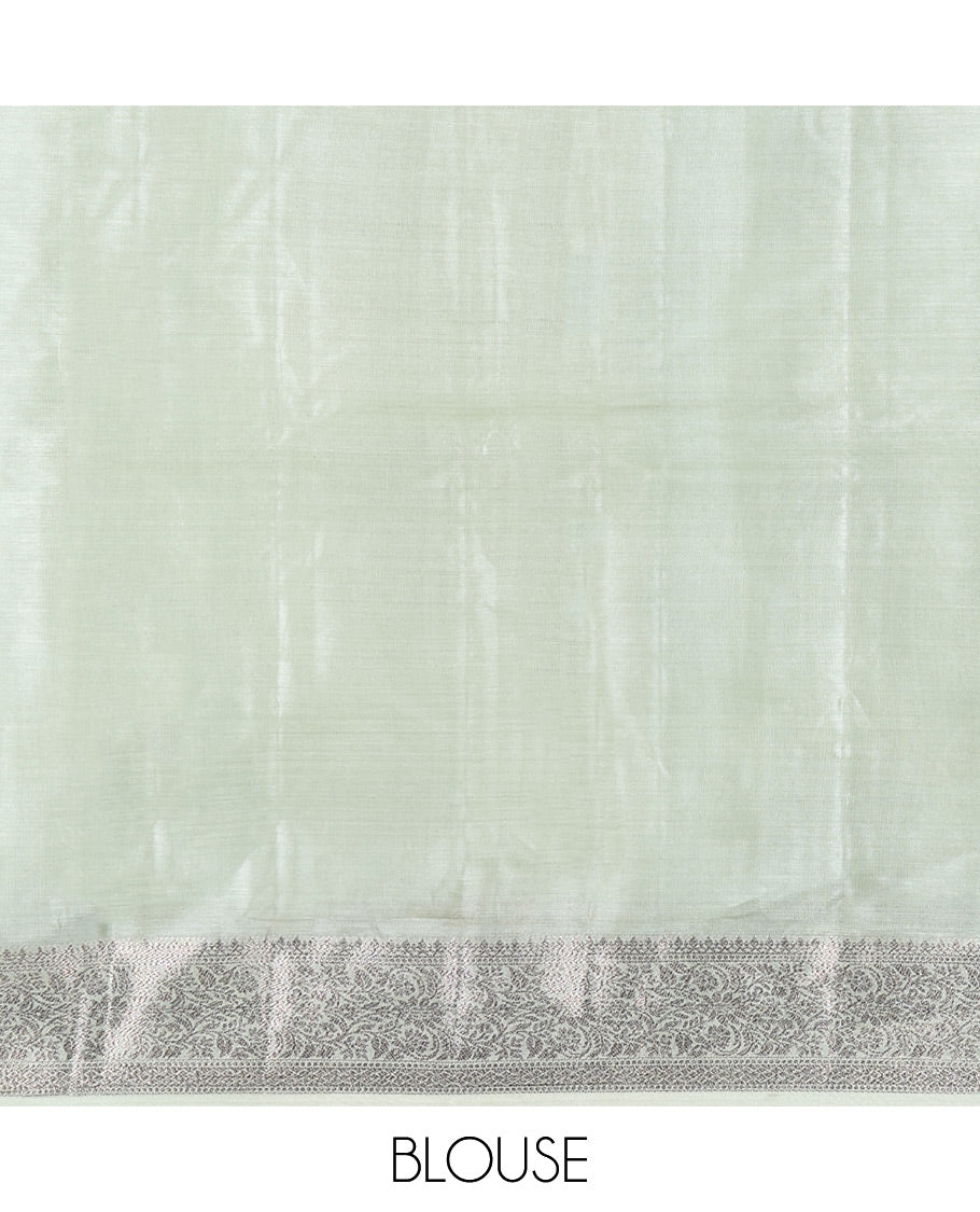 Pale Green Tusser Silk Saree, Woven with Zari Buttas, a Zari Border, Grand Pallu, and a Matching Blouse
