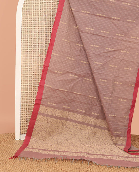Pale Pink Kanchi Cotton Saree Elevated with Stripes and Triangle Buttas All Over Its Body, Complemented by a Contrast Border, Pallu of Jaal Designs, and Paired with a Matching Blouse